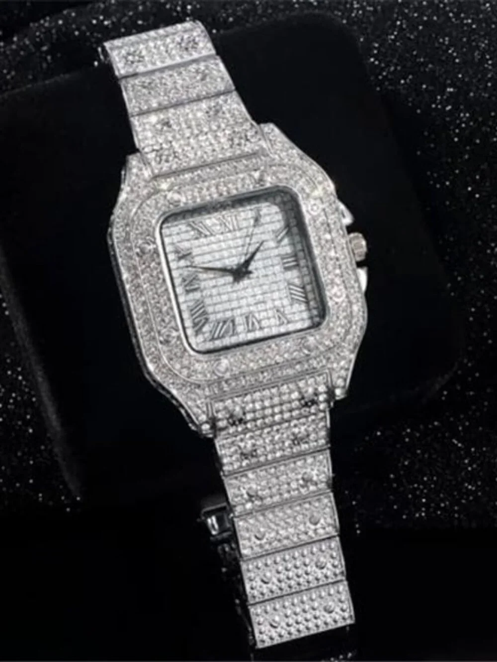 Diamond Iced Out Watch CZ Gold Plated 40mm Width Roman Numerals Dial
